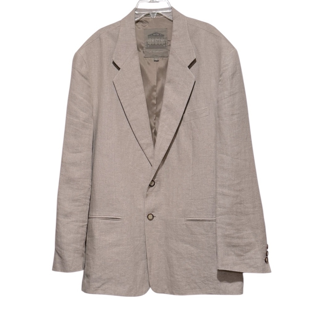 Structure Italian Linen Two Button Men’s Beige Blazer Jacket size Large